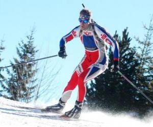 Puzzle Σκιέρ σε πλήρη προσπάθεια στην πρακτική σκι αντοχής ή Nordic σκι